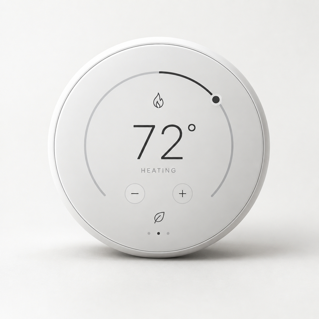 Helio T2 smart thermostat showing a 72 degree heating setting